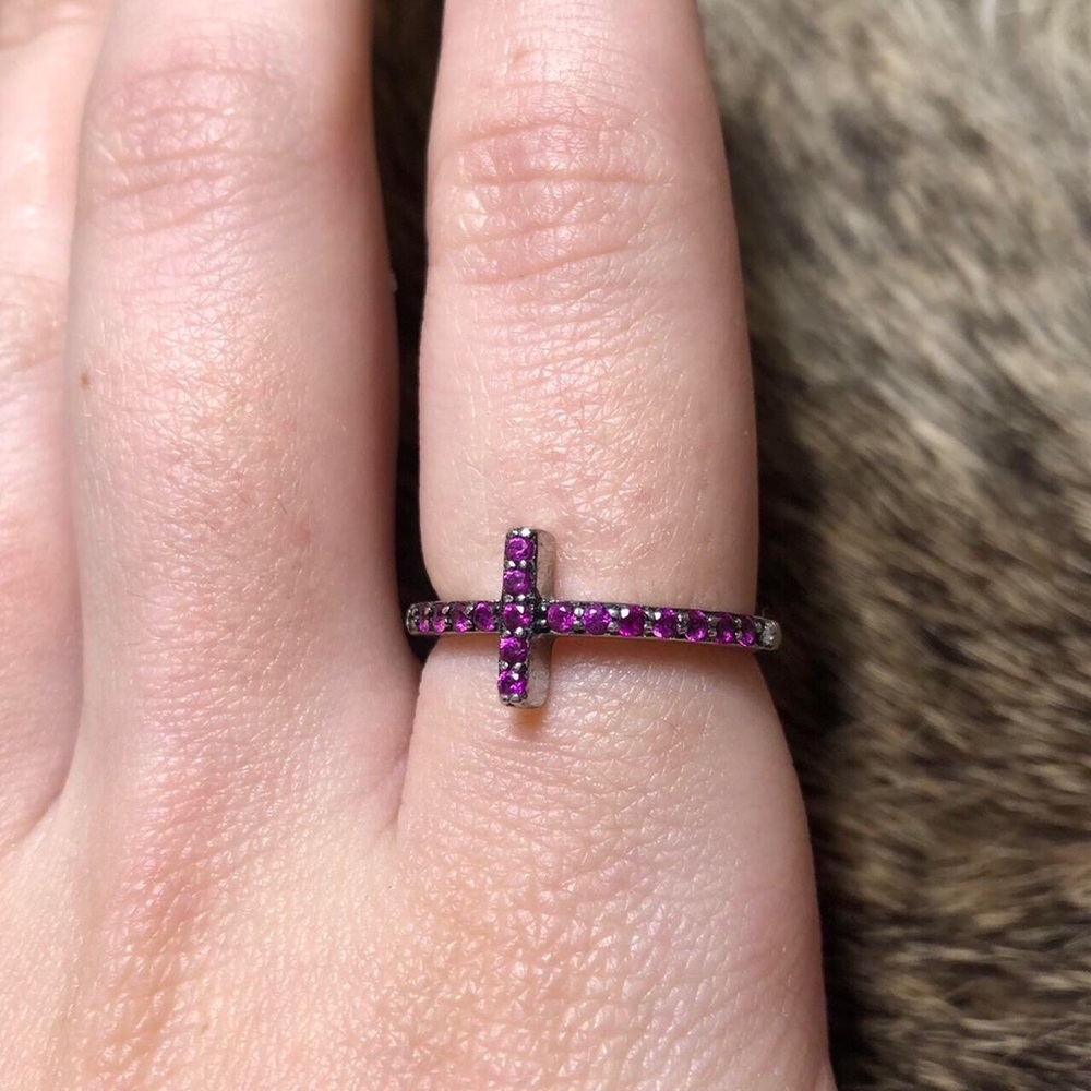 Vintage Sterling Silver Ruby Cross Ring - image 1